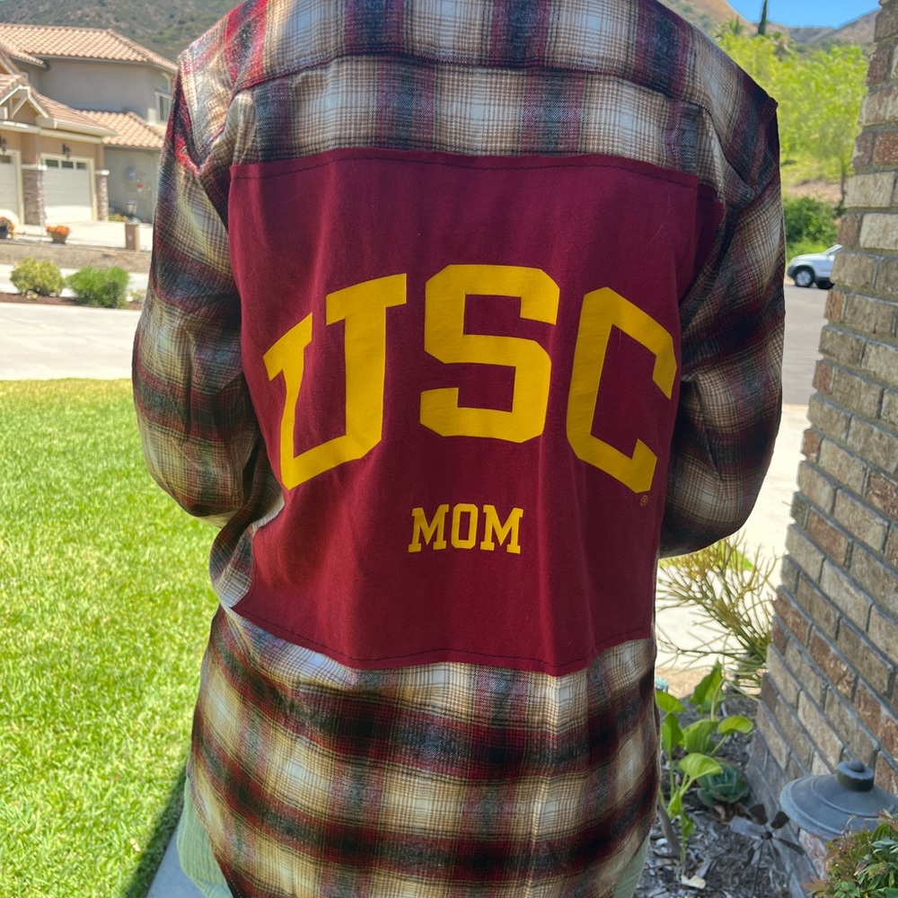 USC Trojans Mom Upcycled Flannel Shirt Unisex Size Small